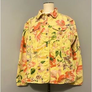 Chico’s yellow floral jean jacket size 2 (Large/12-14)